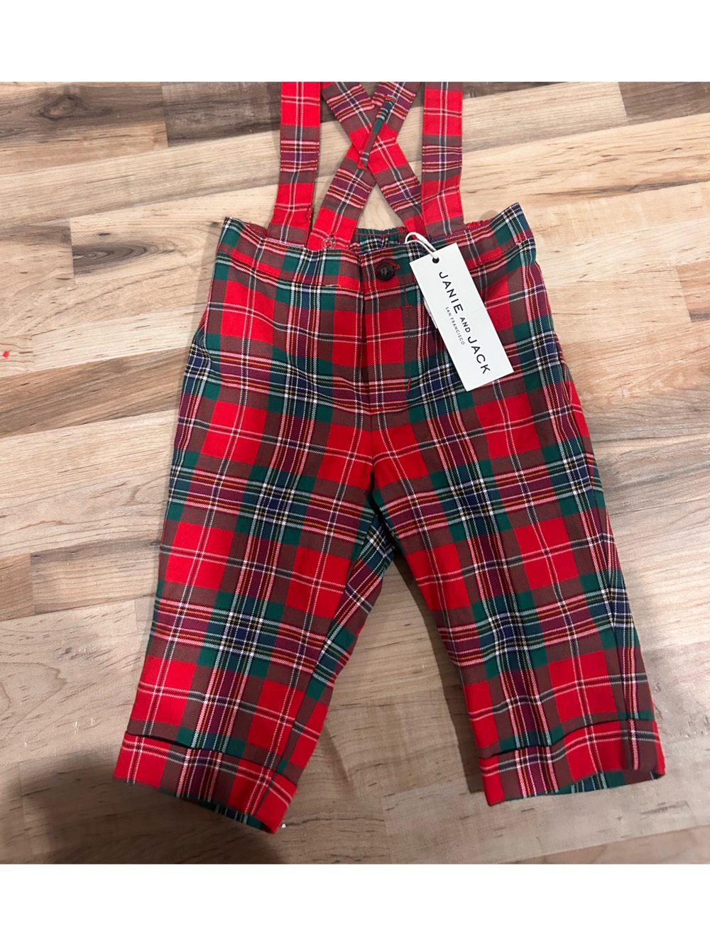 Janie and Jack Red and Green Tartan Suspender Pants